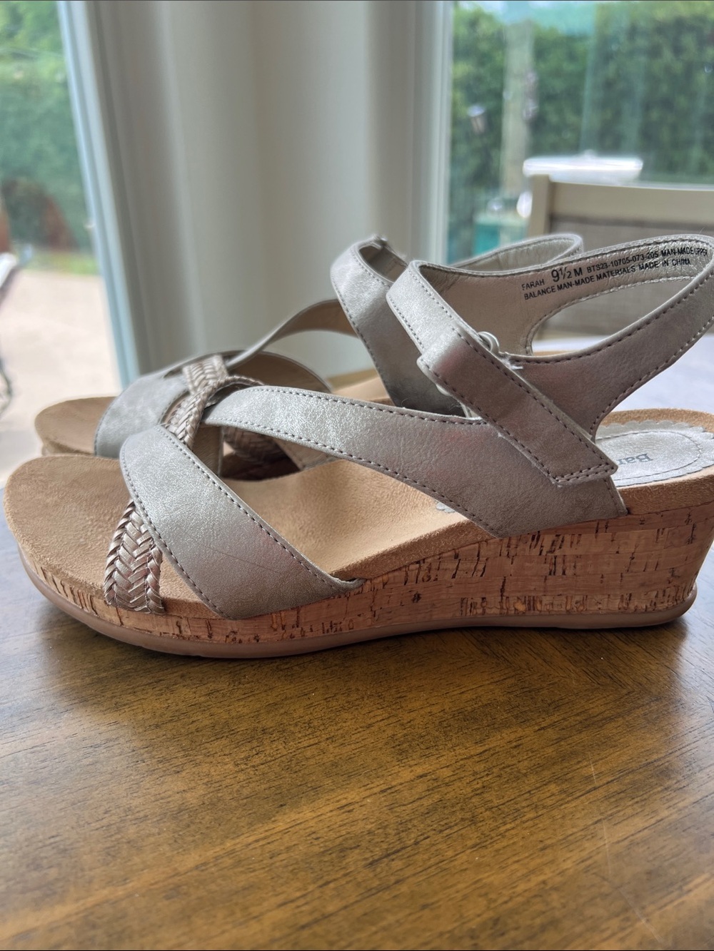 BareTraps Women's Metallic Silver-Tone Braided Strap Sandals Size 9 1/2M